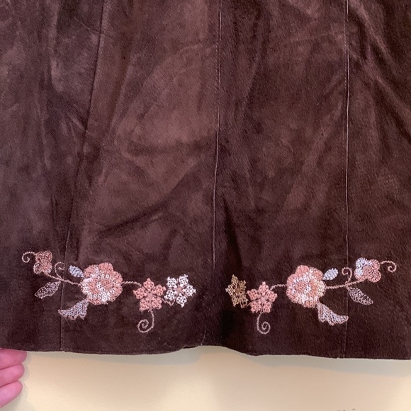 Michael Hoban Ezza Vintage Brown Leather Floral Embroidered Duster Trench Coat 4 - Picture 14 of 17